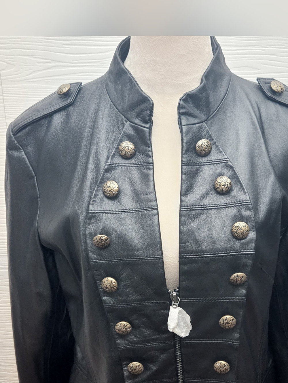 United Face NWT Leather Military Style Jacket Gold Buttons Size XL Moto Luxury - Picture 4 of 15